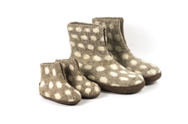Puur Nepal viltpantoffel stip volwassenen met rubberen antislip zool Texelse Schapenboet wol