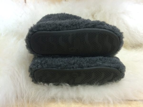 Schapenwol slof met antislipzool (rubber) antraciet. - Afbeelding 2