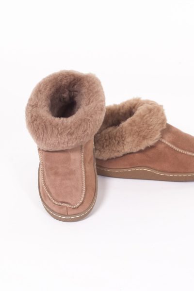 Deluxe pantoffels schapenwol met antislipzool, beige