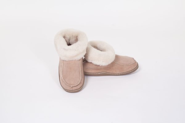 Deluxe pantoffel beige met witte bontrand en antislipzool