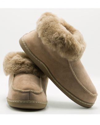 Schapenvachtpantoffel beige met bontrand en antislip zool Texelse Schapenboet