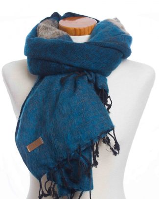 Sjaal Puur Nepal Dark Blue Sand stripe dubbel