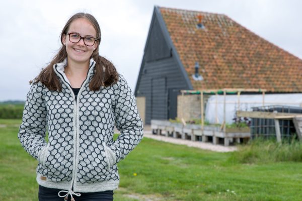 Wollen damesvest honingraat motief off-white - Afbeelding 2
