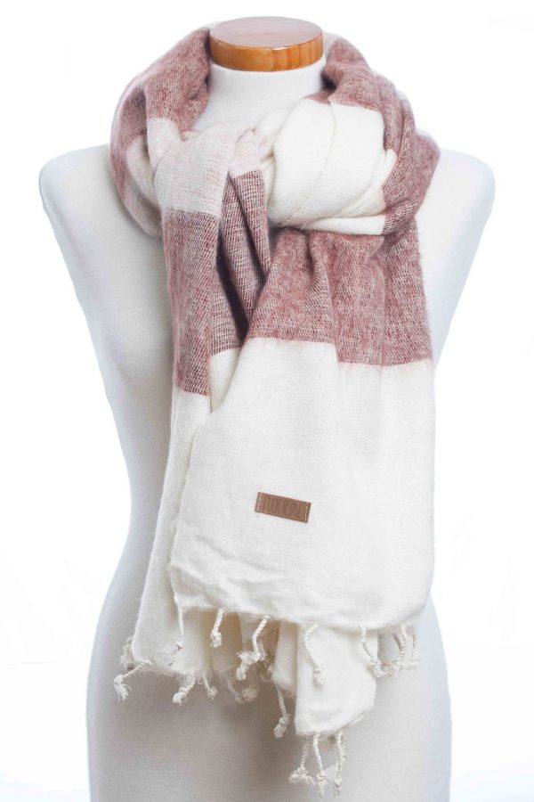 Puur Nepal sjaal - omslagdoek Maroon stripe knoop