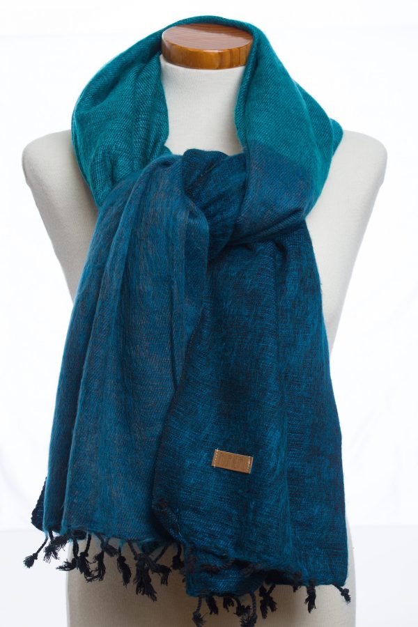 Puur Nepal sjaal en omslagdoek Turquoise Stripe - Afbeelding 2
