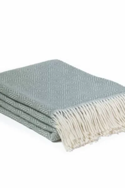 100% wollen deken mintgroen met motief van vierkantjes