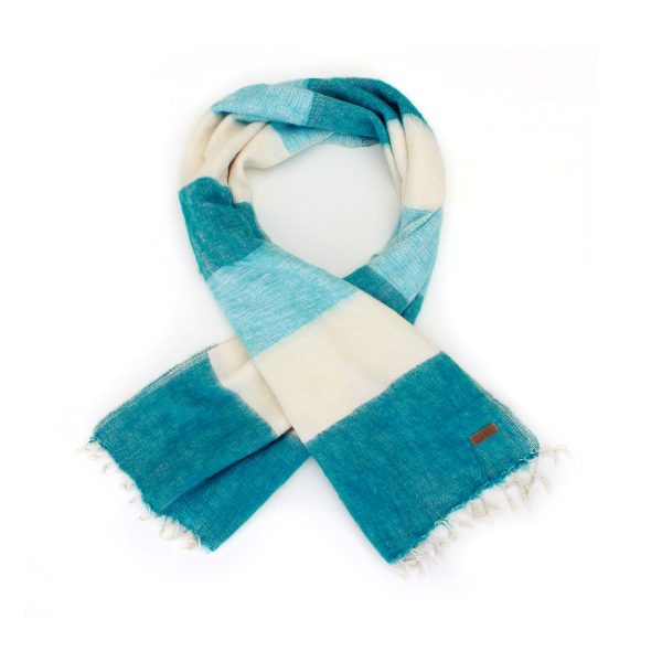 Puur Nepal sjaal en omslagdoek Light Turquoise Stripe