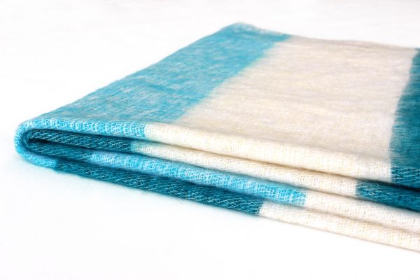 Puur Nepal sjaal en omslagdoek Light Turquoise Stripe - Afbeelding 2