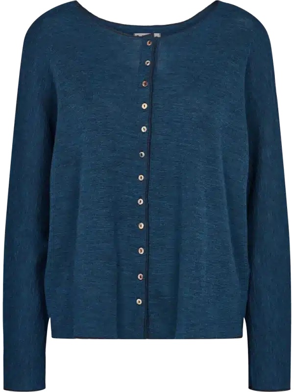 merino wollen vestje "model cardigan" met lange mouw in de kleur jeans blue